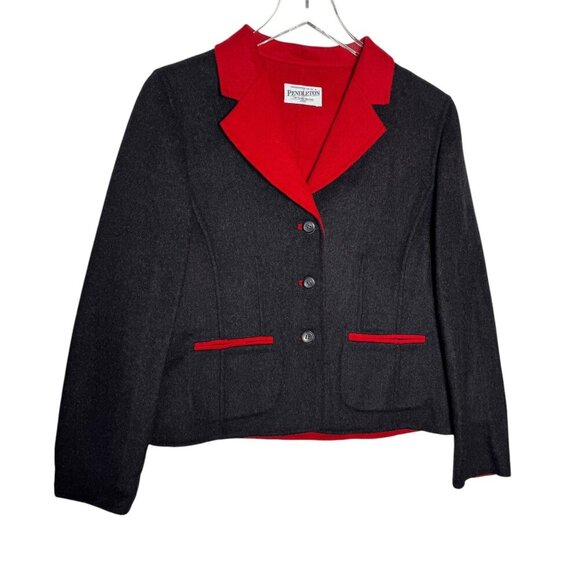 Pendleton Reversible Jacket Black/Red Merino Wool Size Small petite NWT - Picture 1 of 11